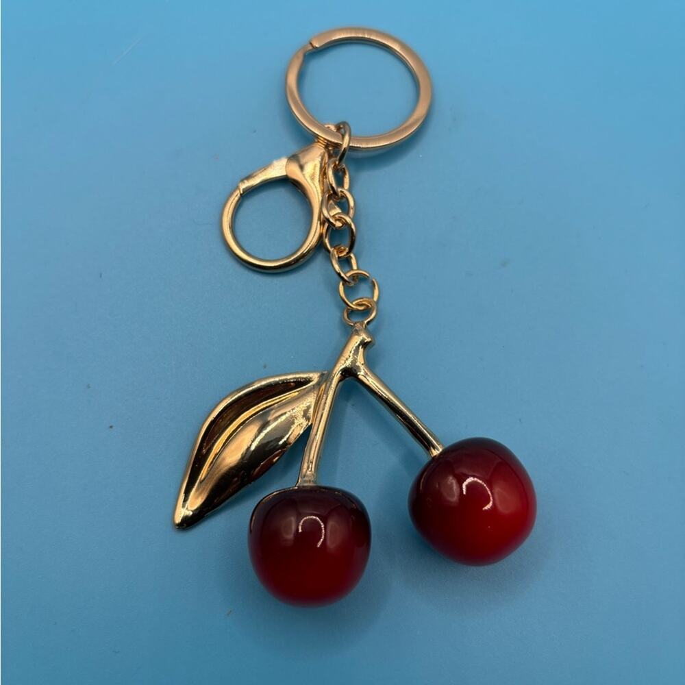 Gold and Red Cherry Bag Charm Keychain - Picture 4 of 5